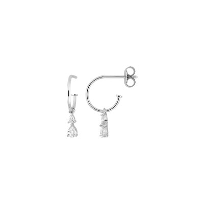 Boucles d'oreilles créoles en argent rhodié et oxyde de zirconium