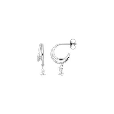 Boucles d'oreilles créoles en argent rhodié et oxyde de zirconium
