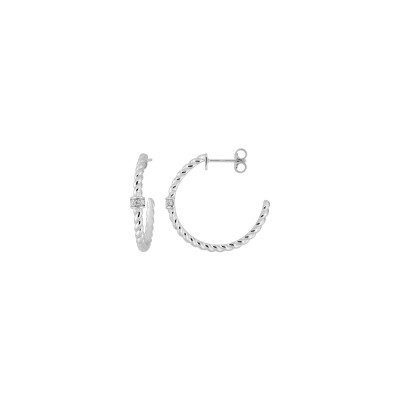 Boucles d'oreilles créoles en argent rhodié et oxyde de zirconium