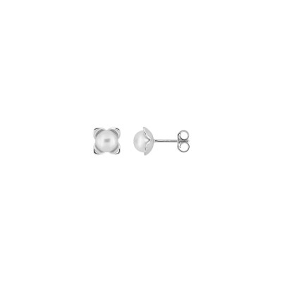 Clous d'oreilles en argent rhodié et perle de culture