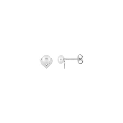 Clous d'oreilles en argent rhodié et perle de culture