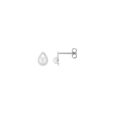 Clous d'oreilles en argent rhodié et perle de culture
