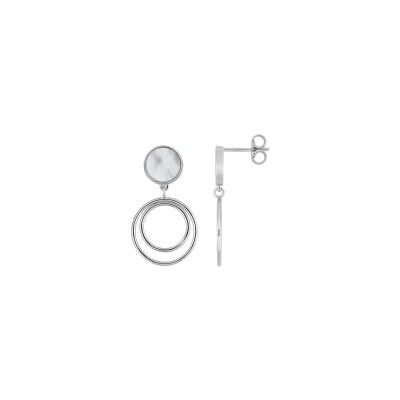 Boucles d'oreilles pendantes en argent rhodié et nacre