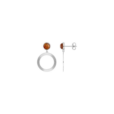 Boucles d'oreilles pendantes en argent rhodié et ambre