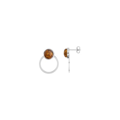 Boucles d'oreilles pendantes en argent rhodié et ambre