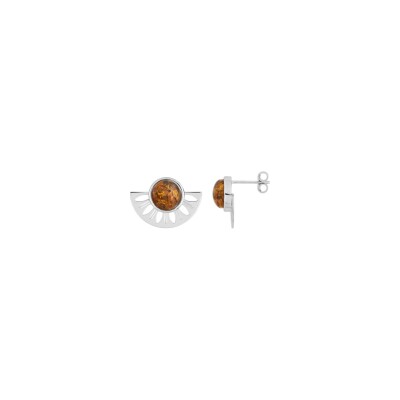 Boucles d'oreilles pendantes en argent rhodié et ambre