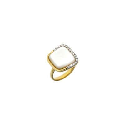 Veron Roques Quadri GM ring, yellow gold, mother of pearl and diamonds, size 54