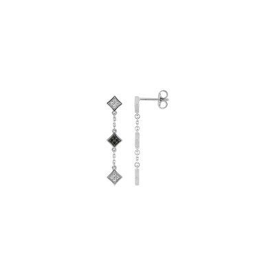 Boucles d'oreilles pendantes en argent rhodié et oxyde de zirconium