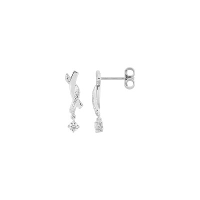 Boucles d'oreilles pendantes  en argent rhodié et oxyde de zirconium