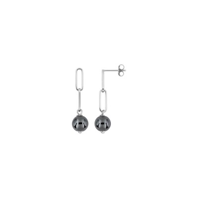 Boucles d'oreilles pendantes en argent rhodié et hématite