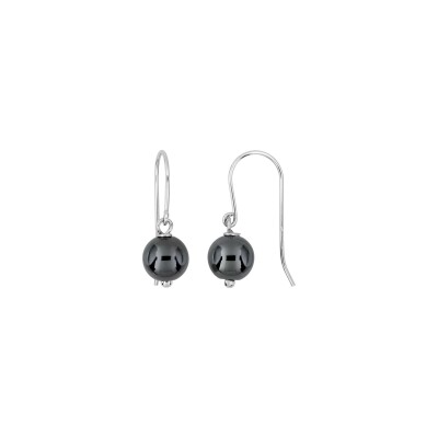 Boucles d'oreilles crochet en argent rhodié et hématite