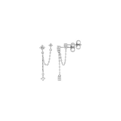 Boucles d'oreilles doubles en argent rhodié et oxydes de zirconium