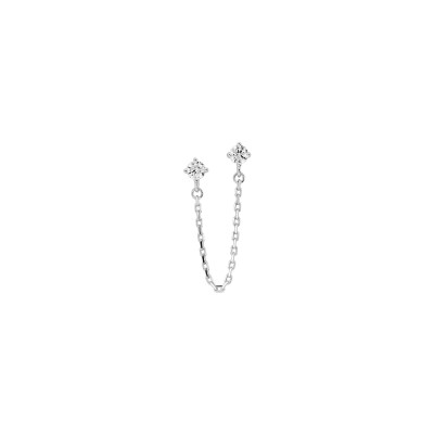 Mono boucle d'oreille double  en argent rhodié et oxyde de zirconium