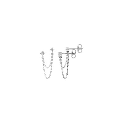 Boucles d'oreilles doubles  en argent rhodié et oxyde de zirconium
