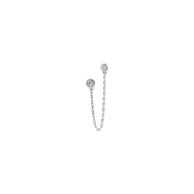 Mono boucle d'oreille double  en argent rhodié et oxyde de zirconium