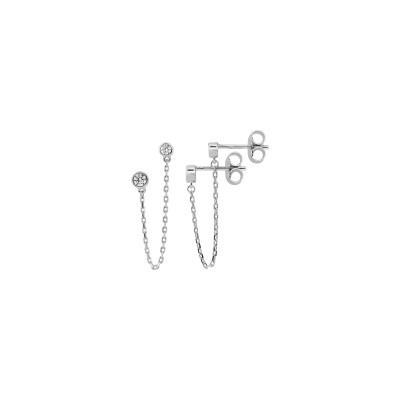 Boucles d'oreilles doubles  en argent rhodié et oxyde de zirconium