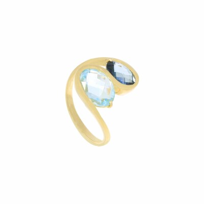 Bague S en or jaune , topaze bleue et topaze blue london 