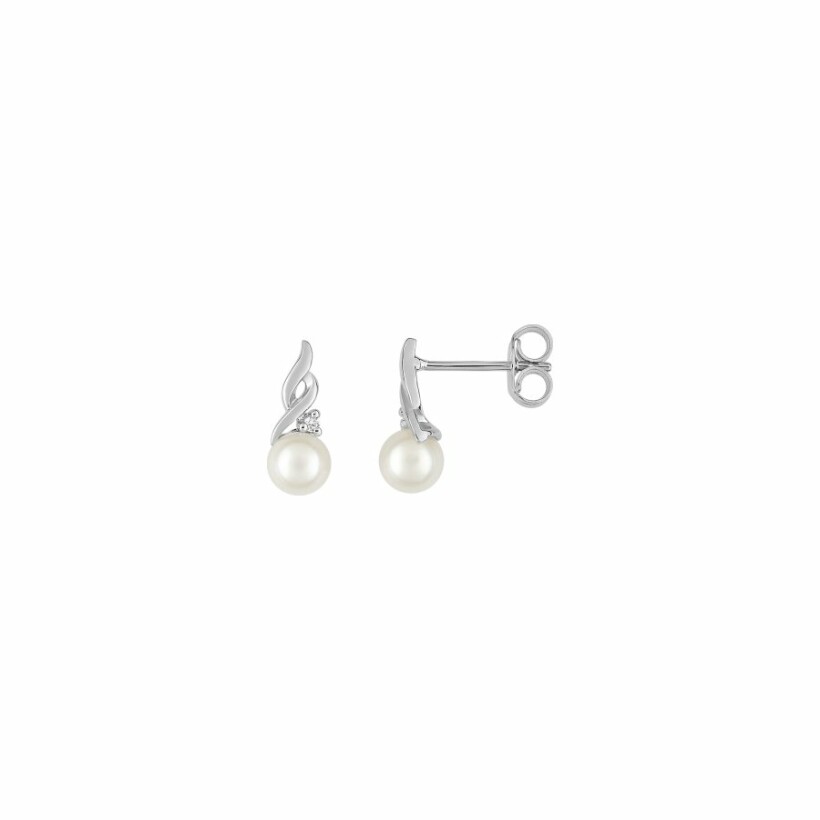 Boucles d'oreilles pendantes en argent rhodié, perles d'imitation et oxydes de zirconium