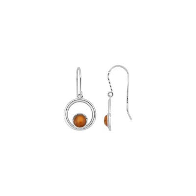 Boucles d'oreilles crochet en argent rhodié et ambre