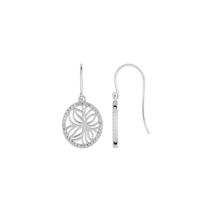 Boucles d'oreilles crochet en argent rhodié et oxydes de zirconium