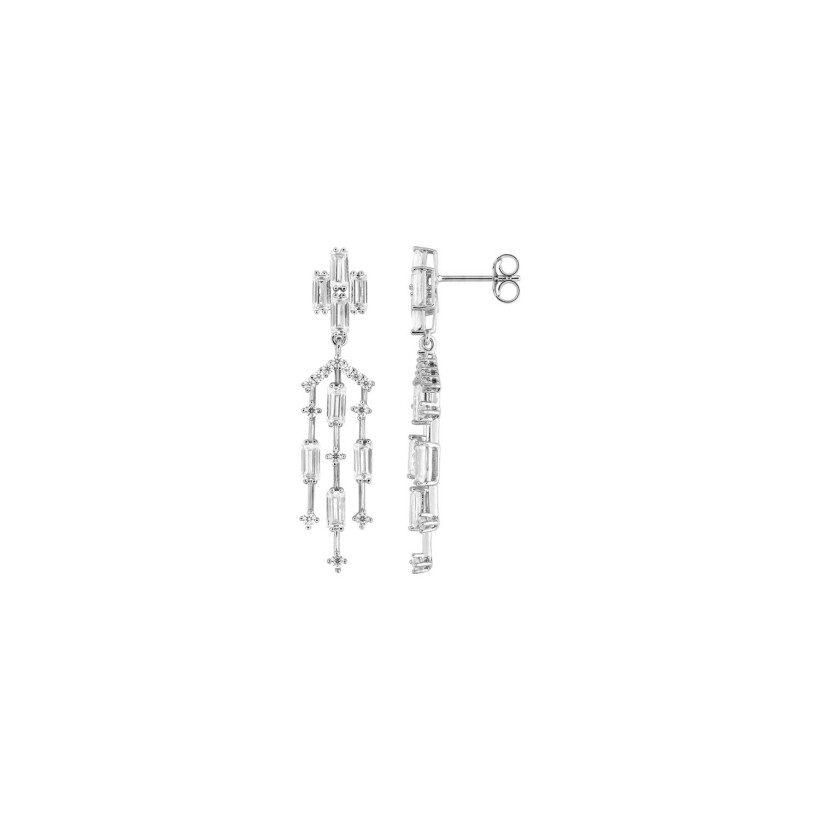 Boucles d'oreilles pendantes en argent rhodié et oxydes de zirconium