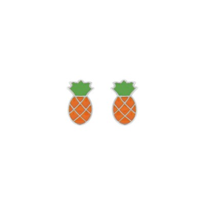 Puces d'oreilles ananas en argent rhodié et laque