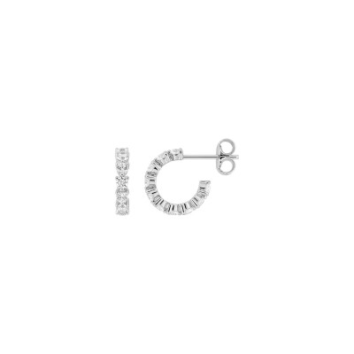 Boucles d'oreilles demi créoles  en argent rhodié et oxyde de zirconium
