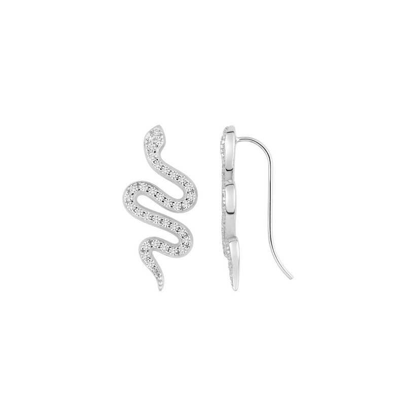 Boucles d'oreilles climber serpent en argent rhodié et oxydes de zirconium