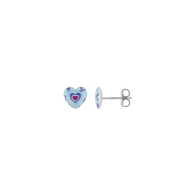 Puces d'oreilles coeurs en argent rhodié et laque