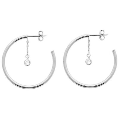 Boucles d'oreilles créoles en argent rhodié et oxydes de zirconium