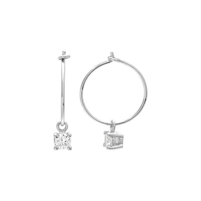 Boucles d'oreilles créoles en argent rhodié et oxydes de zirconium