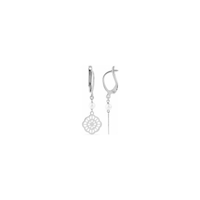 Boucles d'oreilles pendantes en argent rhodié et perle d'imitation