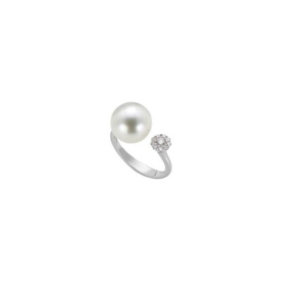 Veron Roques ring, white gold, Japan pearls and diamonds, size 53