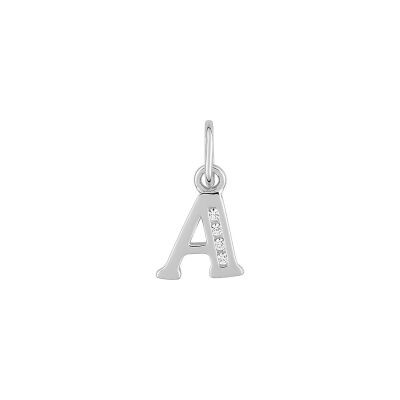 Pendentif initiale lettre A en argent rhodié et oxyde de zirconium