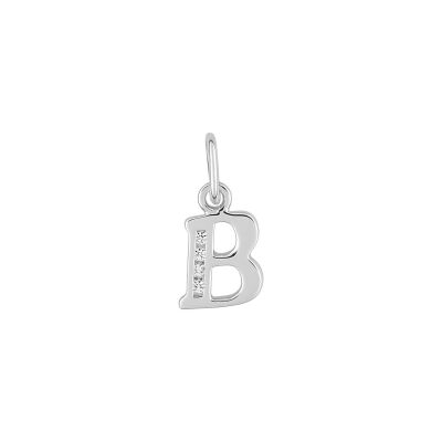Pendentif initiale lettre B en argent rhodié et oxyde de zirconium