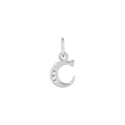 Pendentif initiale lettre C en argent rhodié et oxyde de zirconium