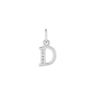 Pendentif initiale lettre D en argent rhodié et oxyde de zirconium