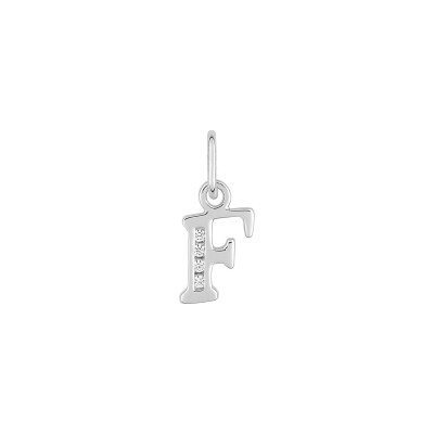 Pendentif initiale lettre F en argent rhodié et oxyde de zirconium