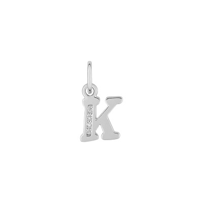 Pendentif initiale lettre K en argent rhodié et oxyde de zirconium