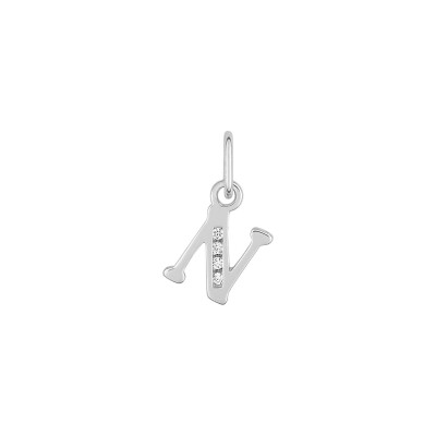 Pendentif initiale lettre N en argent rhodié et oxyde de zirconium