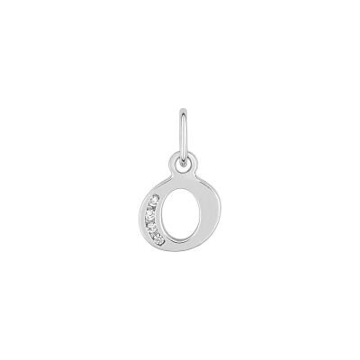 Pendentif initiale lettre O en argent rhodié et oxyde de zirconium