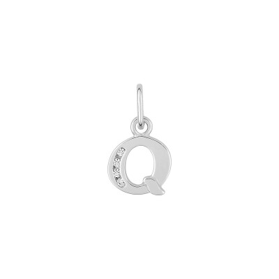 Pendentif initiale lettre Q en argent rhodié et oxyde de zirconium