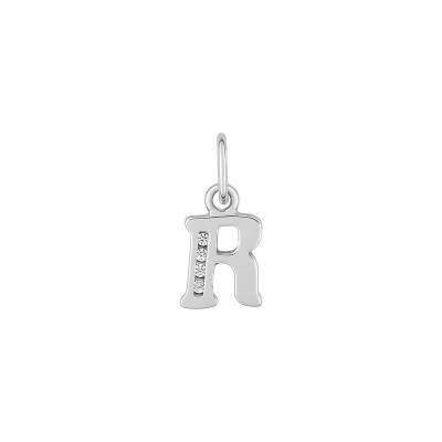 Pendentif initiale lettre R en argent rhodié et oxyde de zirconium