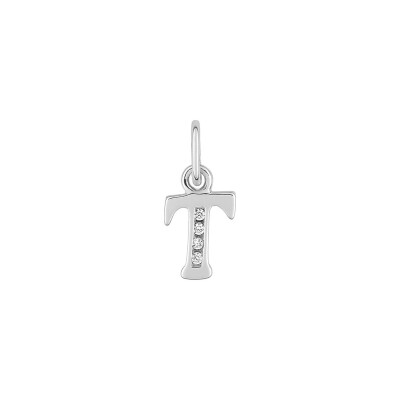 Pendentif initiale lettre T en argent rhodié et oxyde de zirconium
