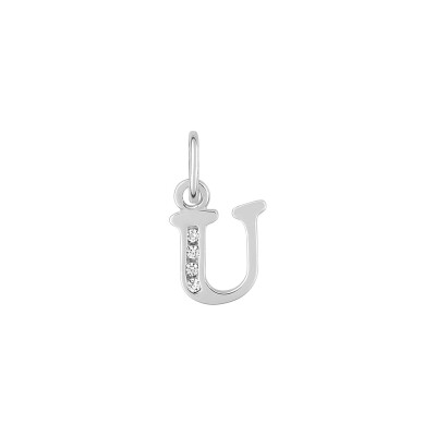 Pendentif initiale lettre U en argent rhodié et oxyde de zirconium