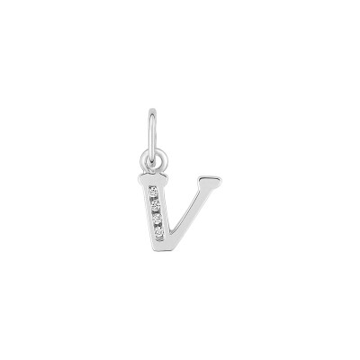 Pendentif initiale lettre V en argent rhodié et oxyde de zirconium