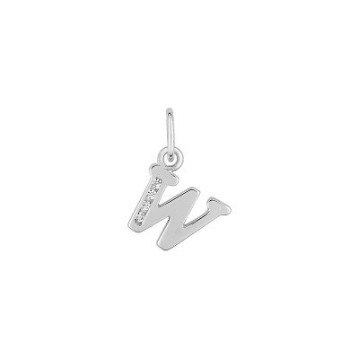 Pendentif initiale lettre W en argent rhodié et oxyde de zirconium