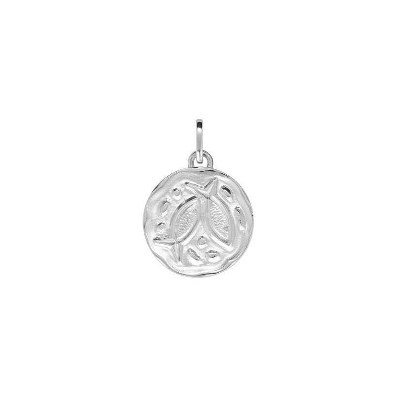 Médaille zodiaque Poissons en argent rhodié