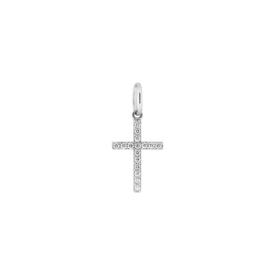 Pendentif croix en argent rhodié et oxyde de zirconium