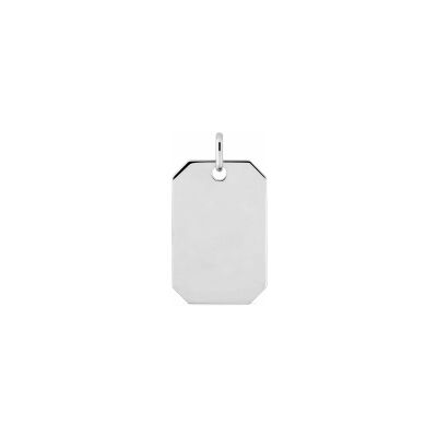 Pendentif à graver plaque rectangle biseauté en argent rhodié